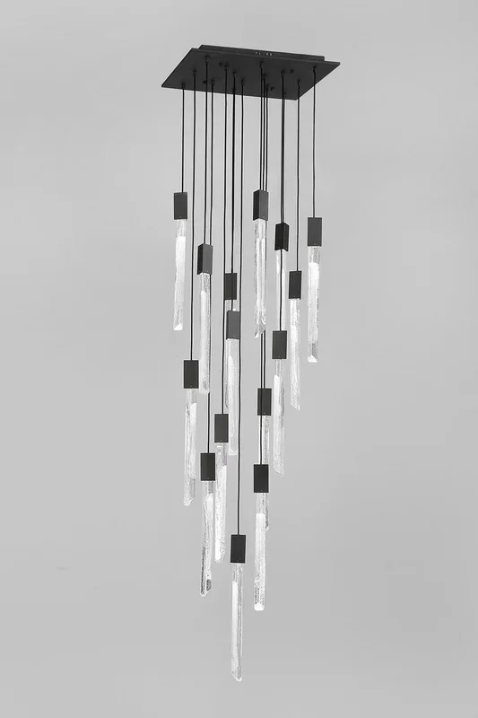 Avenue Lighting – HF5415-BLK – 15 Light Flush Mount Pendant – Alpine – Black With Clear And White Marbleized Blown Glass