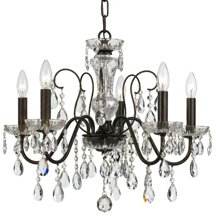 Crystorama – 3025-EB-CL-SAQ – Five Light Chandelier – Butler – English Bronze – 3025EBCLSAQ