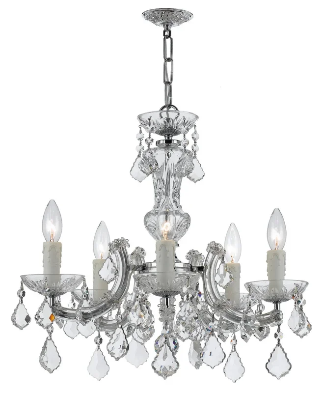 Crystorama – 4376-CH-CL-SAQ – Five Light Mini Chandelier – Maria Theresa – Polished Chrome – 4376CHCLSAQ
