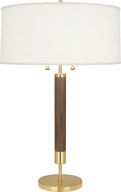 Robert Abbey – 205 – Two Light Table Lamp – Dexter – Modern Brass w/Walnuted Wood Column – 205