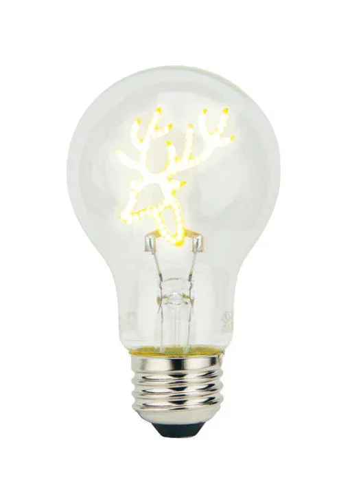 TCP A19 Shaped Filament Bulb – 0.3W 80 CRI 120V Dimmable E26 Base – Reindeer Base Down White (FSA19REINDEERBD)